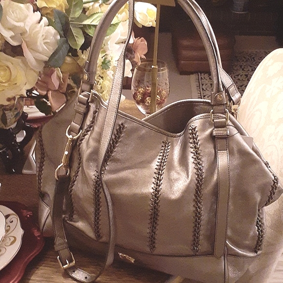 BURBERRY LAWRENCE METALLIC SATCHEL BAG LEATHER XLARGE AUTHENTIC - Picture 1 of 16